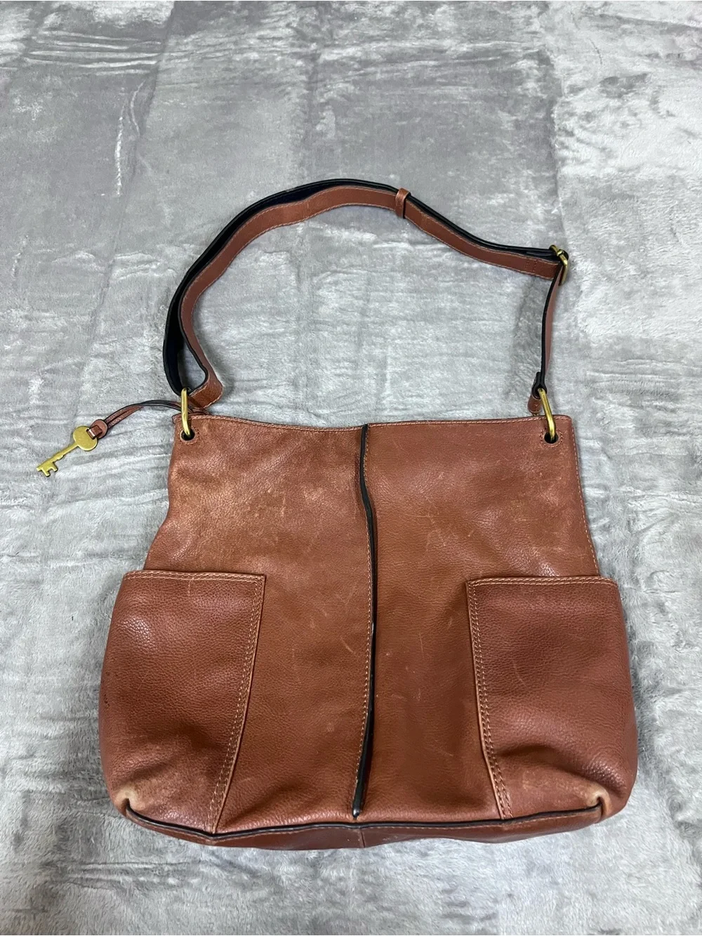 Fossil Brown Leather Shoulder Tote Bag